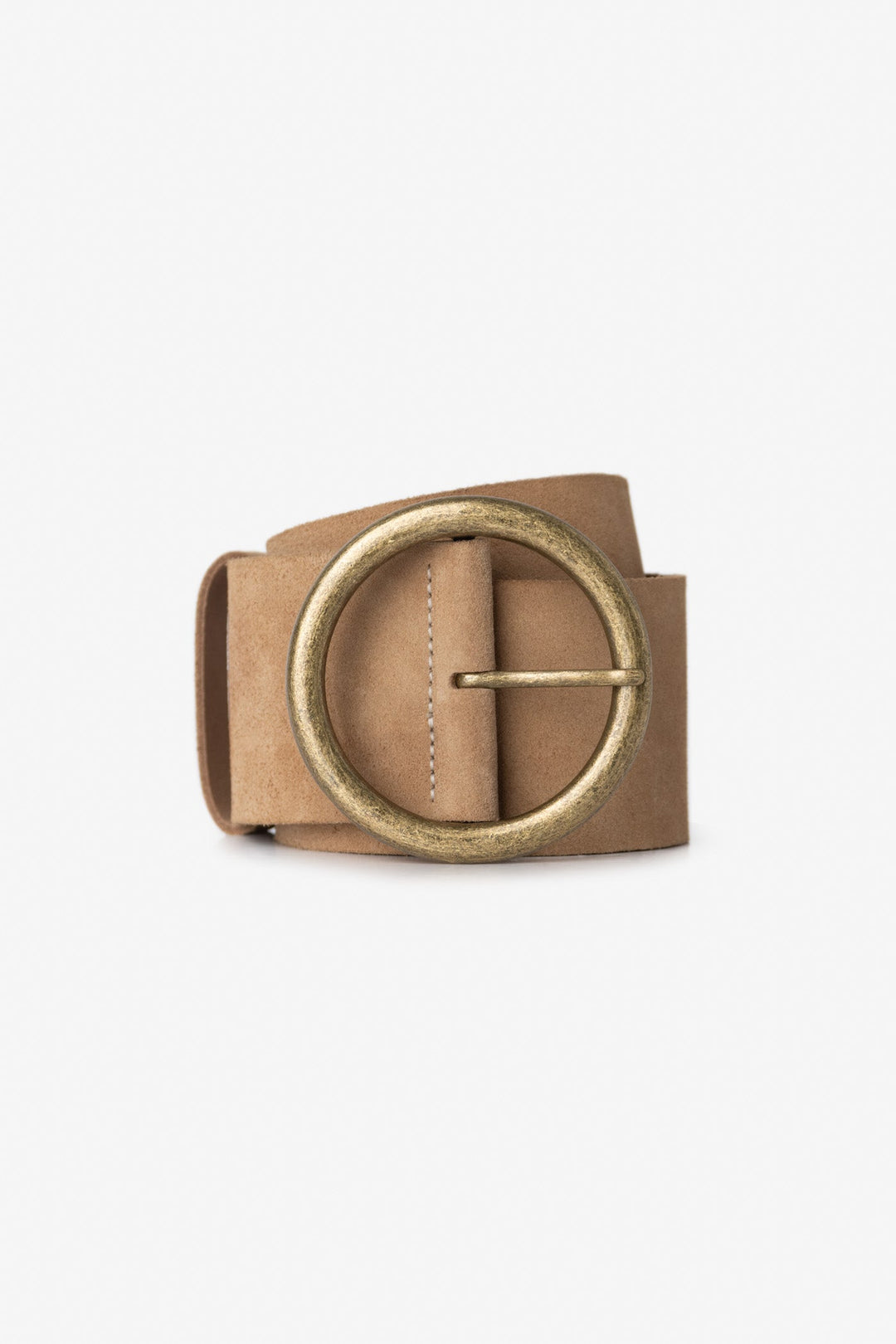 Wide Genuine Suede Belt with  Round Antique brass Buckle