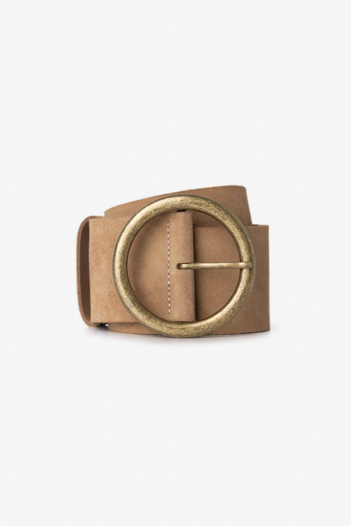 Wide Genuine Suede Belt with  Round Antique brass Buckle