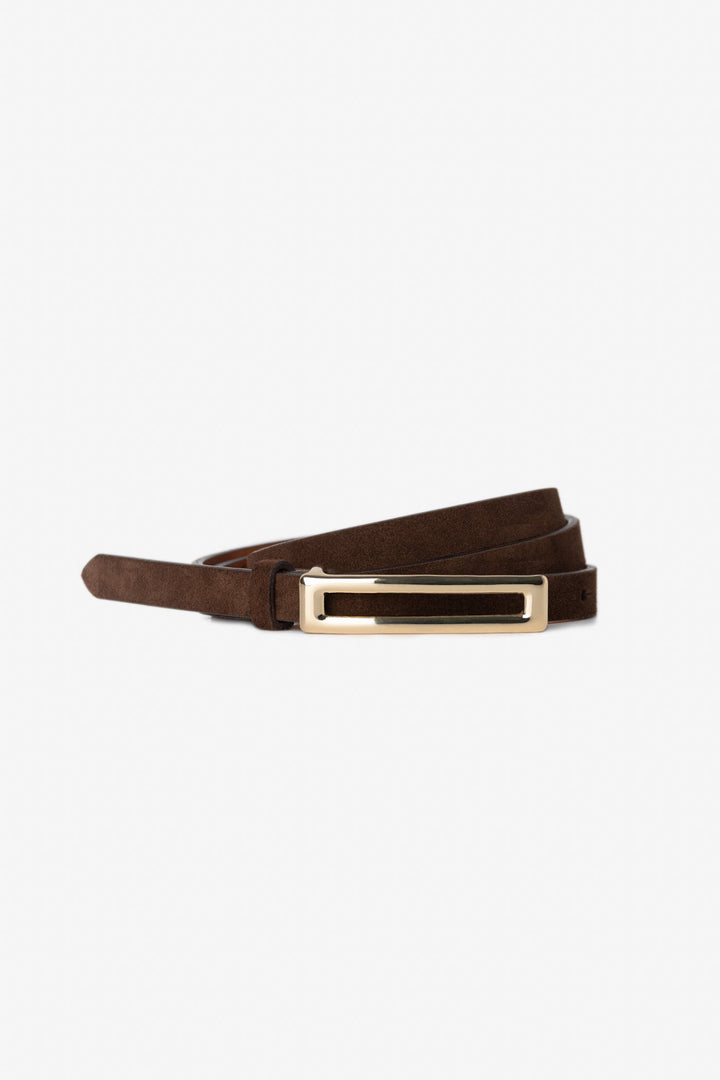 Skinny Genuine Suede belt with Gold rectangluar buckle