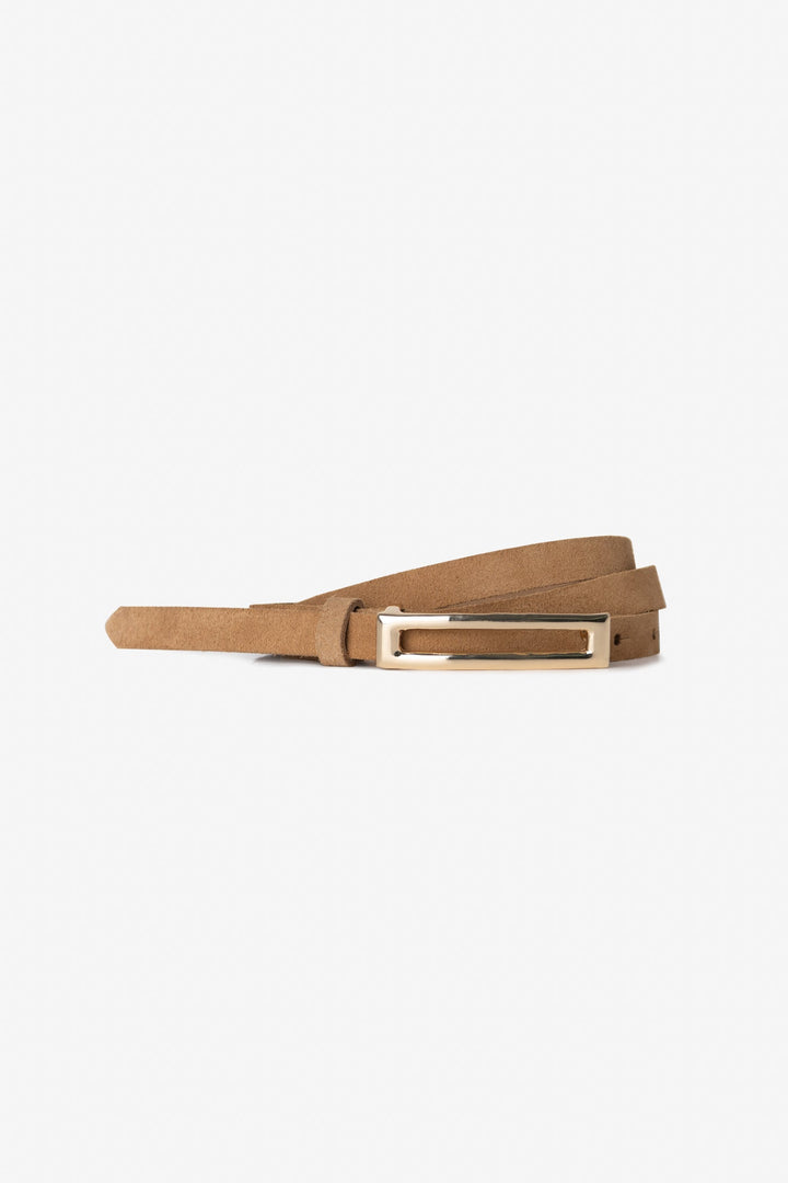 Skinny Genuine Suede belt with Gold rectangluar buckle