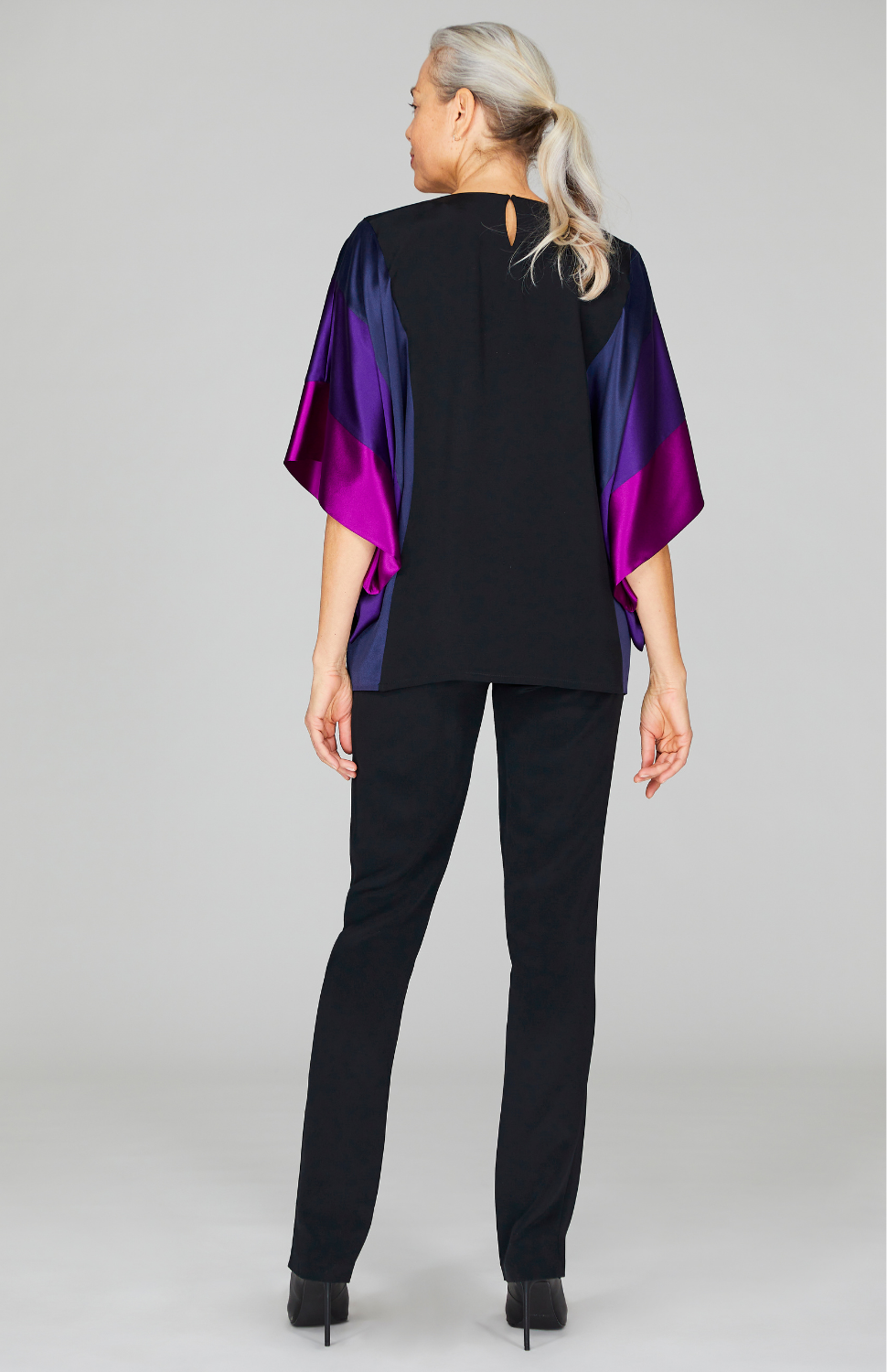 Silk Tunic w/Contrast Satin Bands & V Inset